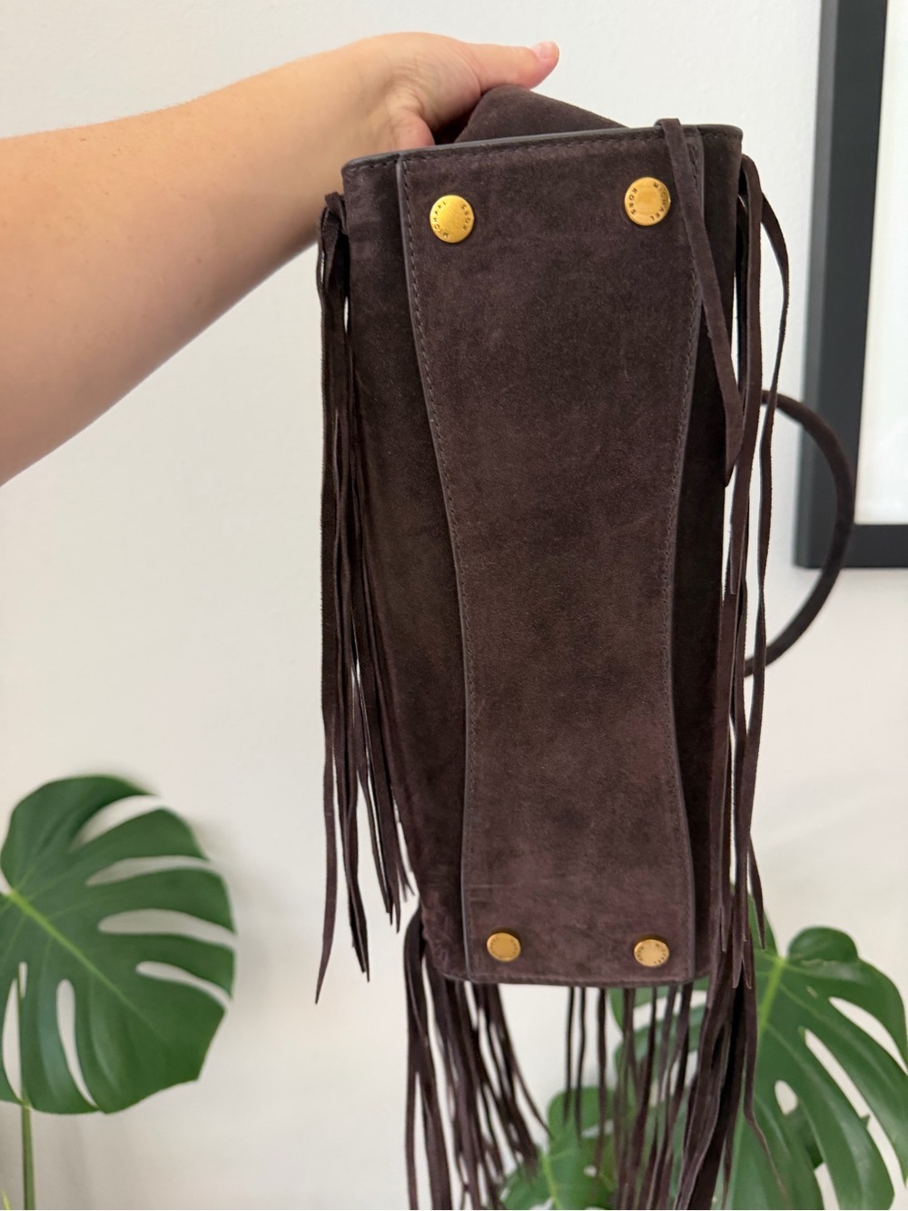 MICHAEL Michael Kors Hamilton Chocolate Brown Suede Fringe East West Tote - Picture 9 of 10